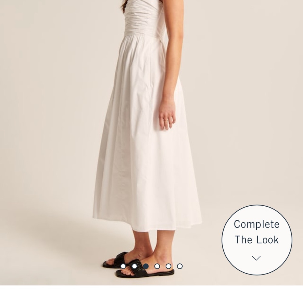 White poplin Strapless Midi Dress